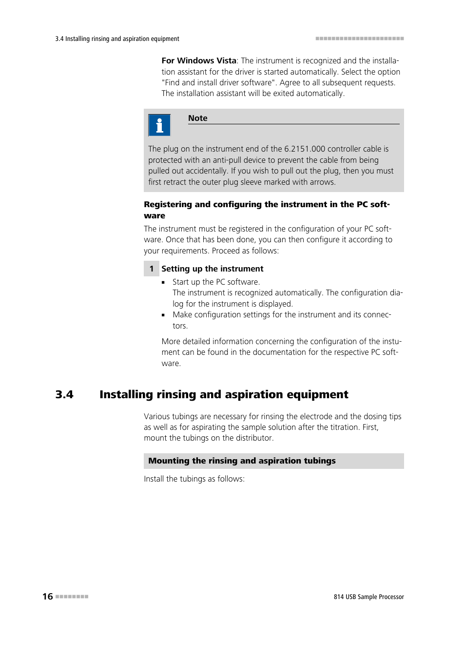 4 installing rinsing and aspiration equipment, Installing rinsing and aspiration equipment | Metrohm 814 USB Sample Processor User Manual | Page 24 / 90