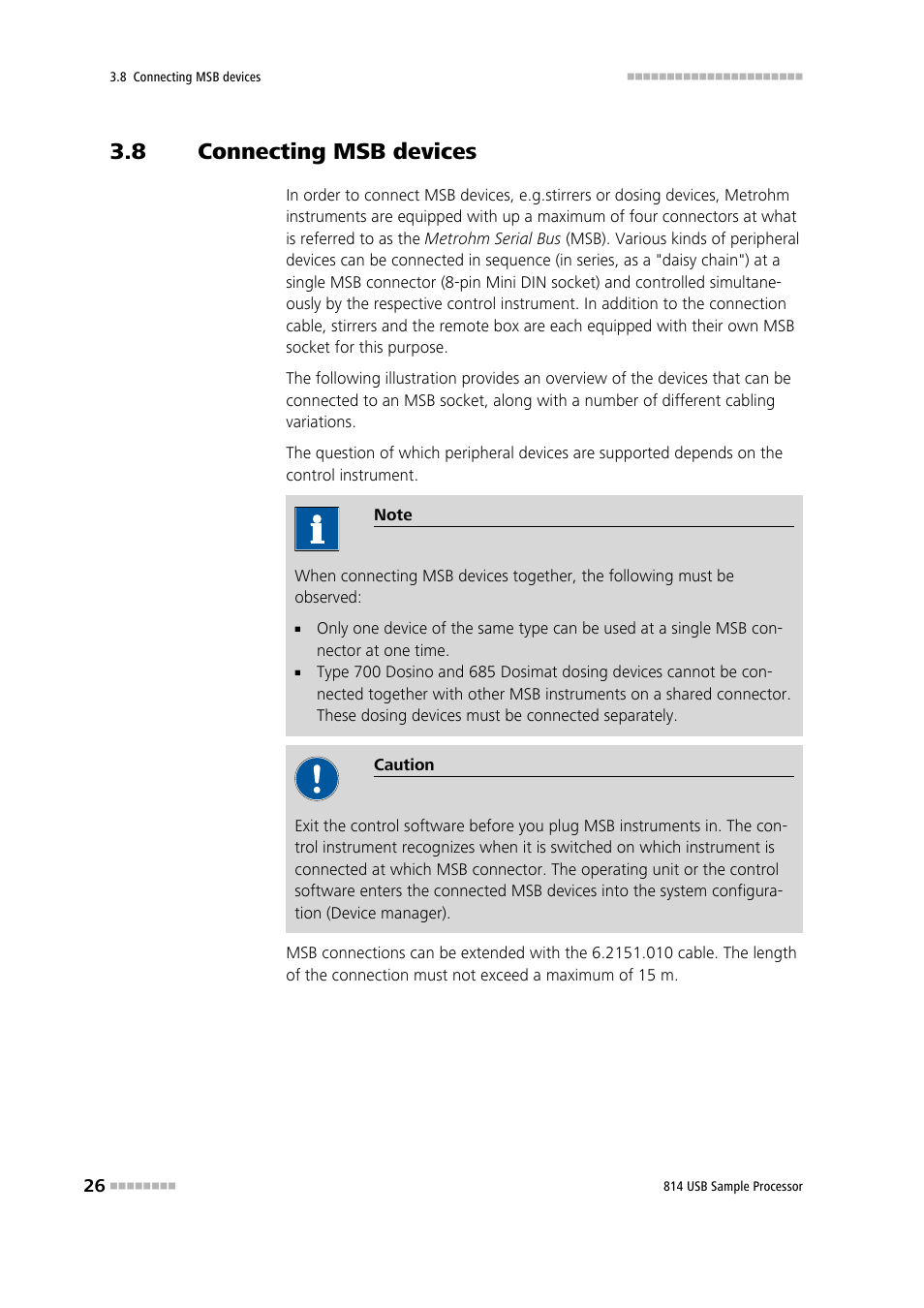 8 connecting msb devices, Connecting msb devices | Metrohm 814 USB Sample Processor User Manual | Page 34 / 90