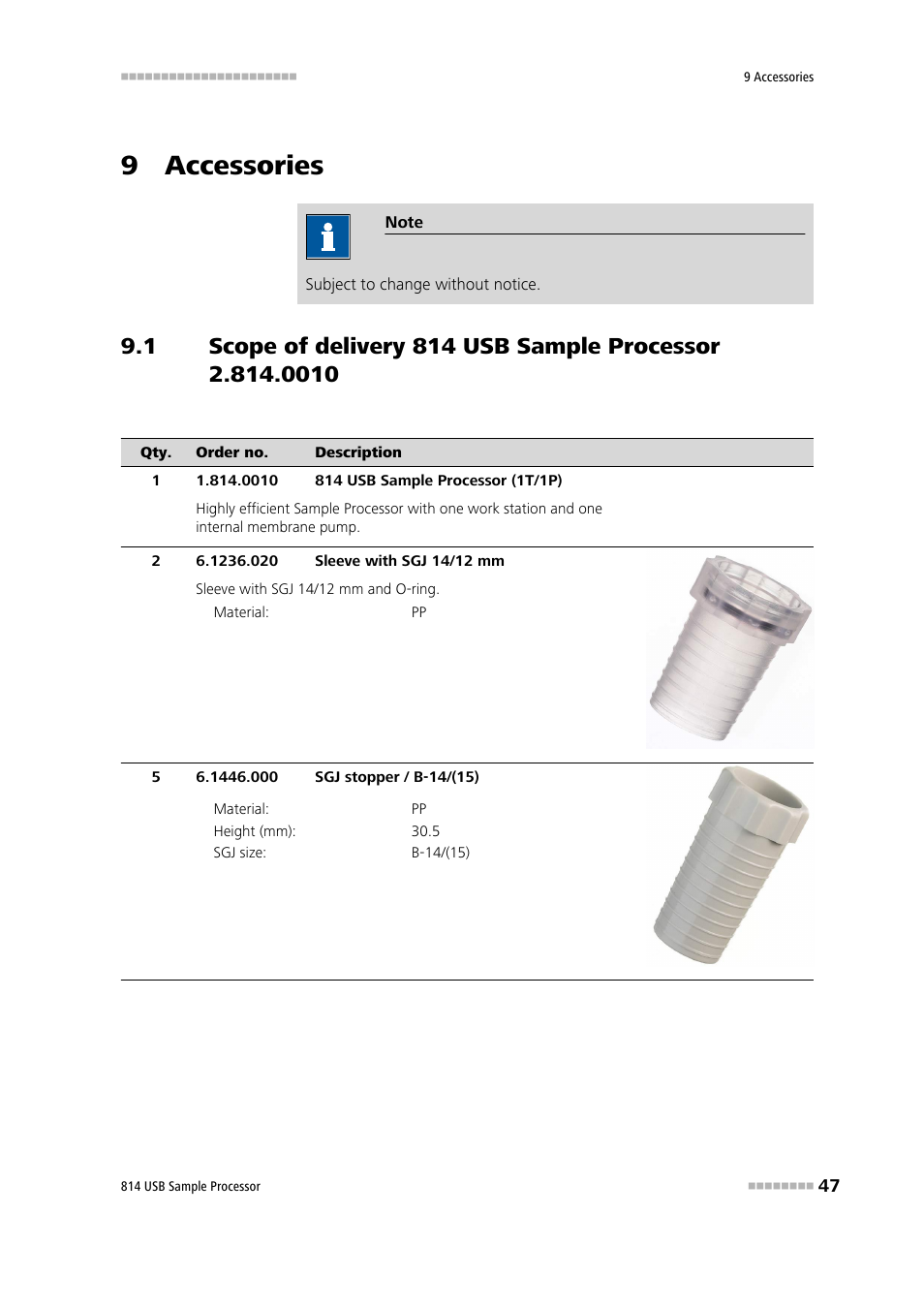 9 accessories | Metrohm 814 USB Sample Processor User Manual | Page 55 / 90