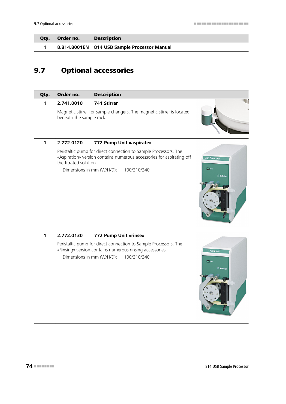 7 optional accessories, Optional accessories | Metrohm 814 USB Sample Processor User Manual | Page 82 / 90