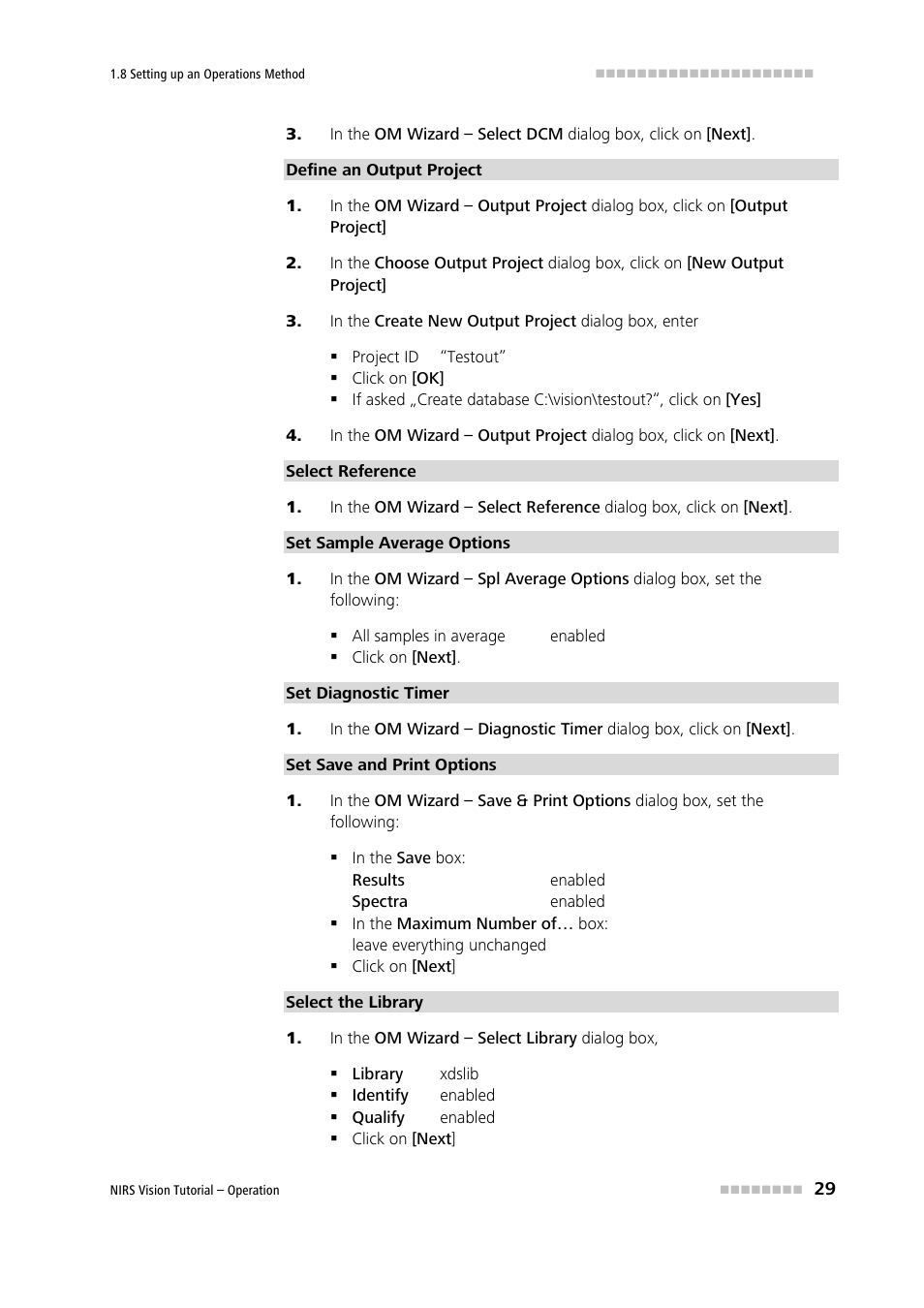 In the create new output project dialog box, enter, In the om wizard – select library dialog box | Metrohm Vision – Tutorial User Manual | Page 36 / 40