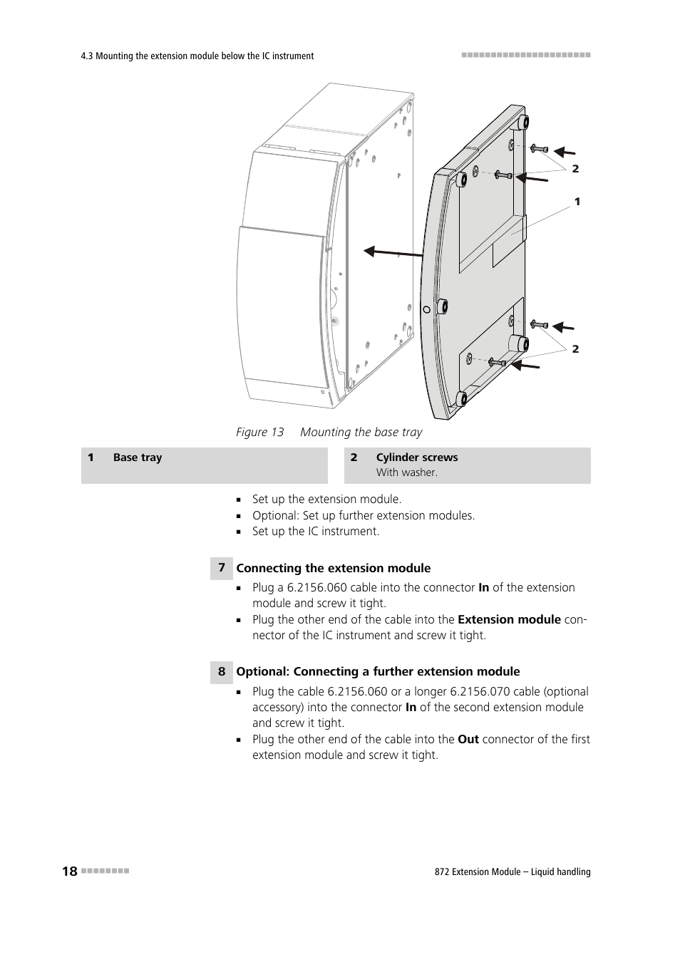Figure 13, Mounting the base tray | Metrohm 872 Extension Module Liquid handling User Manual | Page 26 / 64