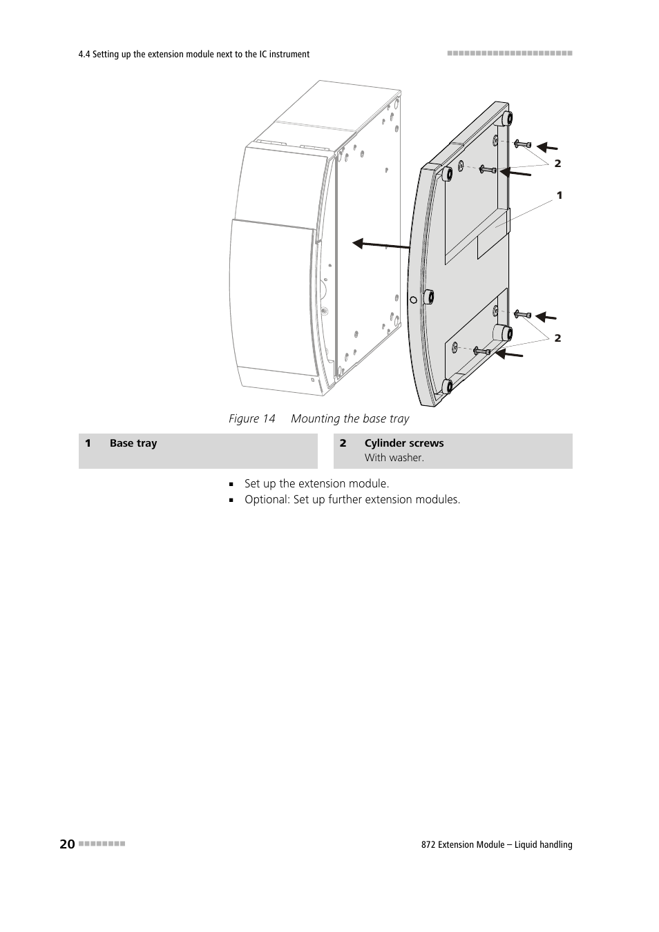 Figure 14, Mounting the base tray | Metrohm 872 Extension Module Liquid handling User Manual | Page 28 / 64