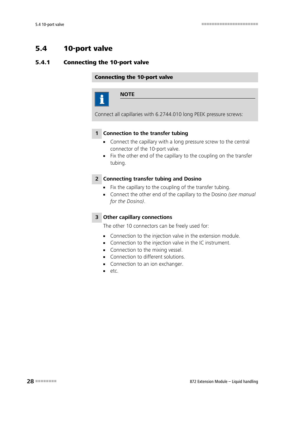 4 10-port valve, 1 connecting the 10-port valve, Port valve | Connecting the 10-port valve | Metrohm 872 Extension Module Liquid handling User Manual | Page 36 / 64