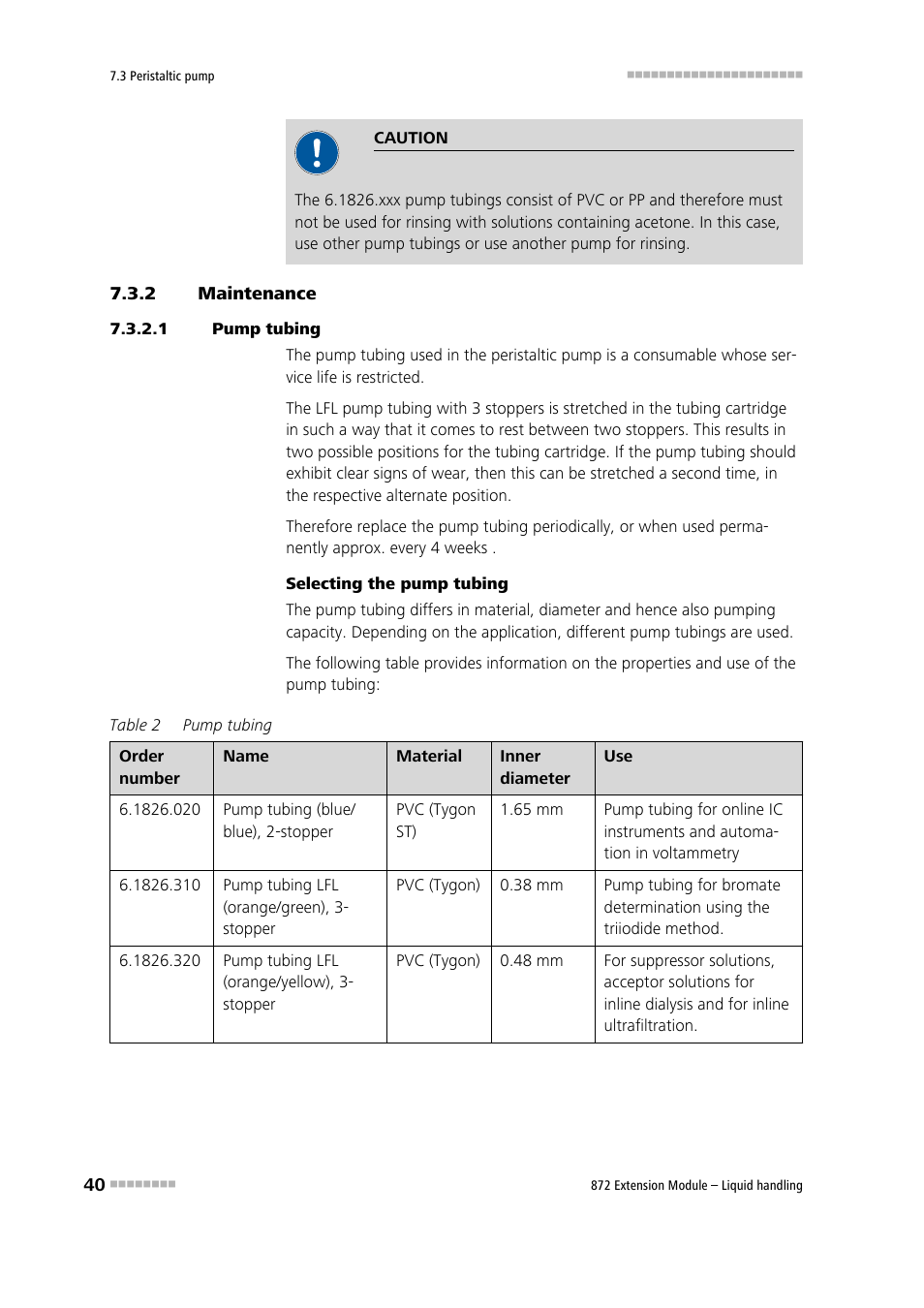 2 maintenance, 1 pump tubing, Maintenance | Metrohm 872 Extension Module Liquid handling User Manual | Page 48 / 64