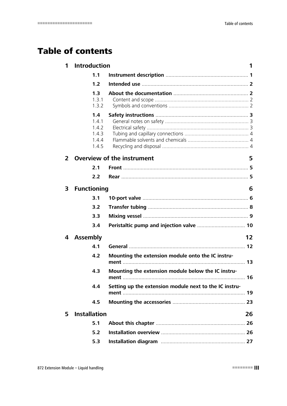 Metrohm 872 Extension Module Liquid handling User Manual | Page 5 / 64