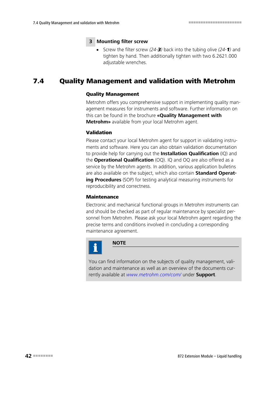 4 quality management and validation with metrohm, Quality management and validation with metrohm | Metrohm 872 Extension Module Liquid handling User Manual | Page 50 / 64