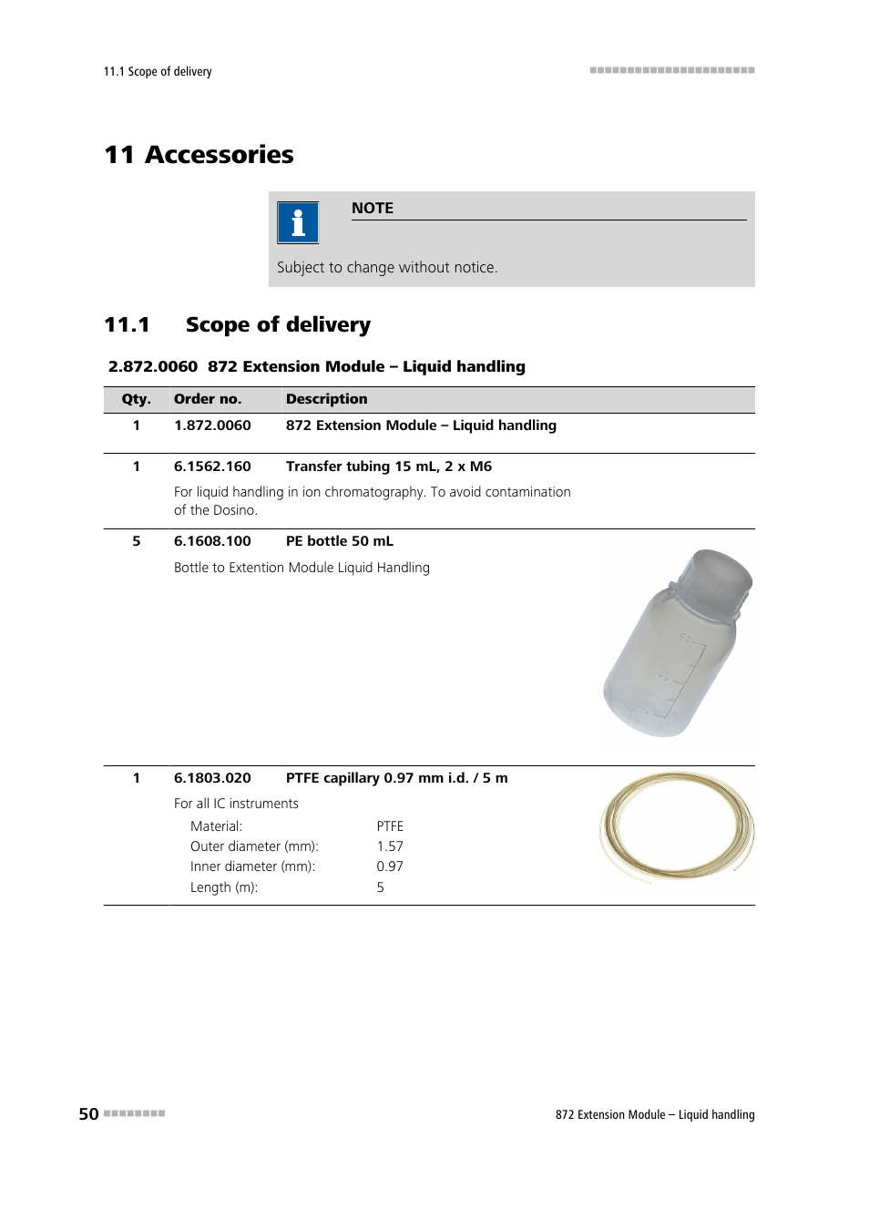 11 accessories, 1 scope of delivery | Metrohm 872 Extension Module Liquid handling User Manual | Page 58 / 64