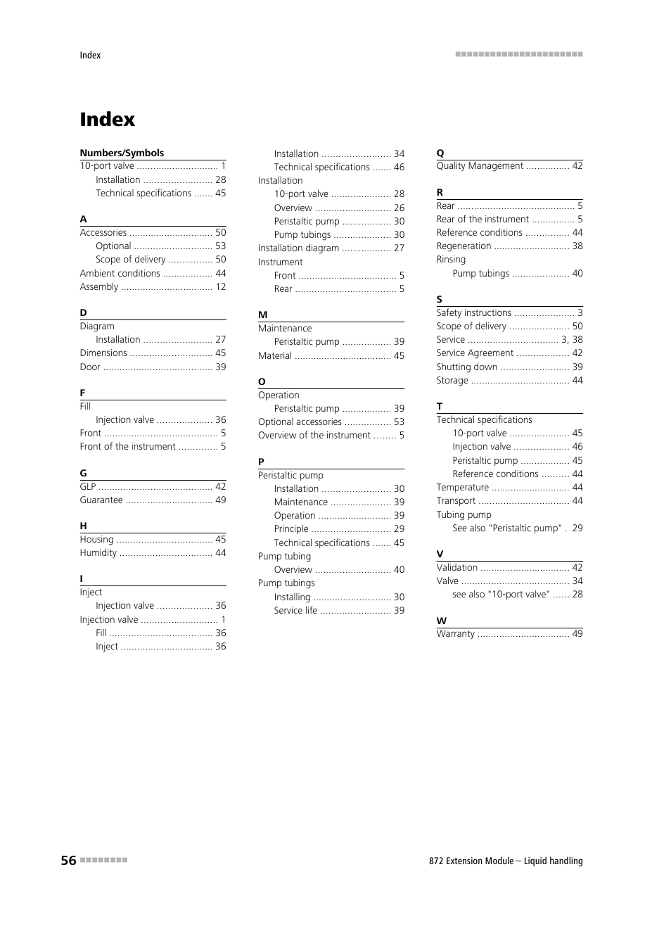 Index | Metrohm 872 Extension Module Liquid handling User Manual | Page 64 / 64