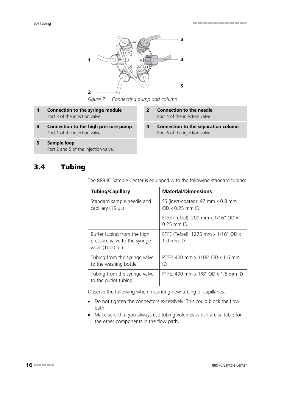 4 tubing, Tubing, Figure 7 | Connecting pump and column | Metrohm 889 IC Sample Center User Manual | Page 24 / 68