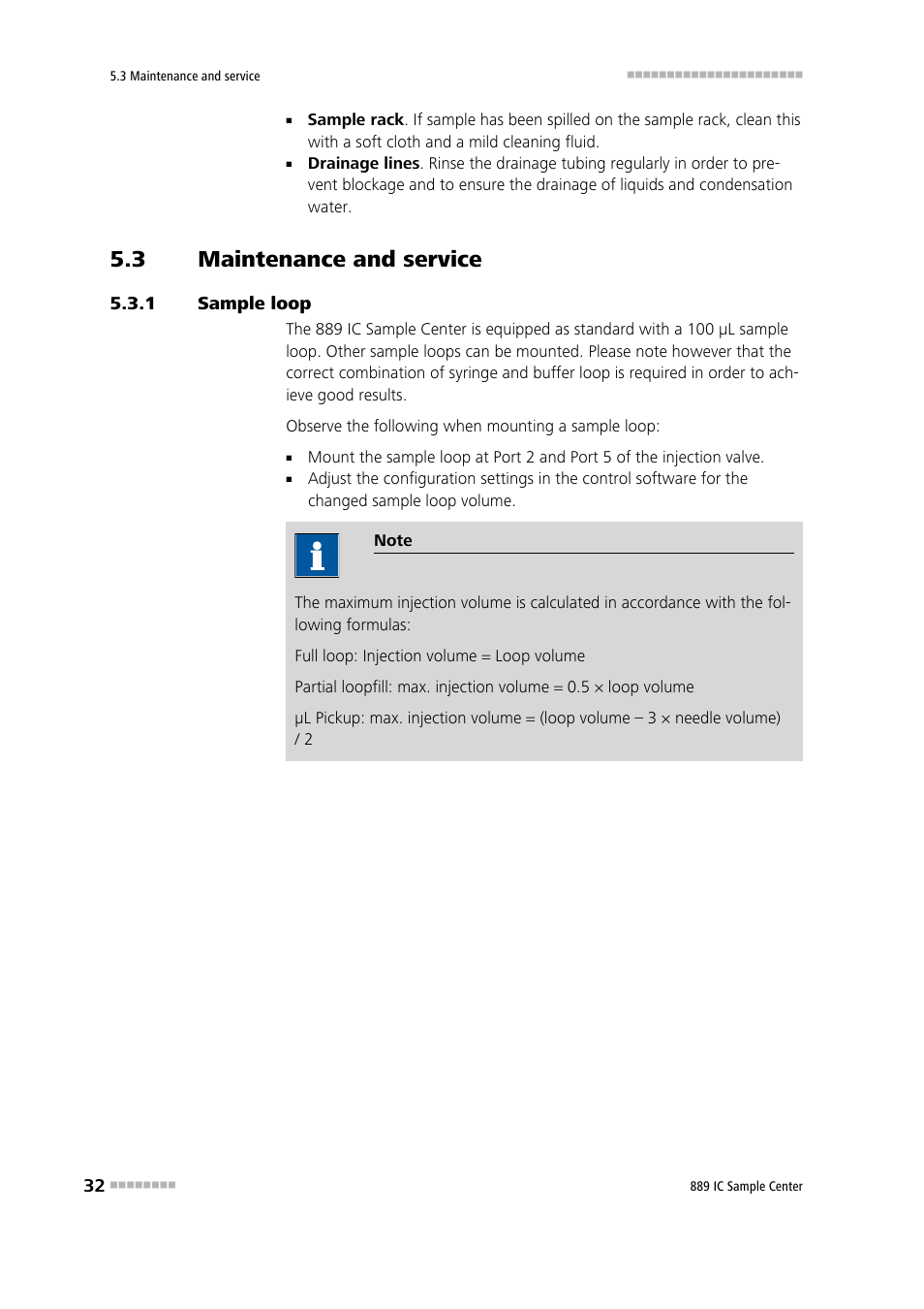 3 maintenance and service, 1 sample loop, Maintenance and service | Sample loop | Metrohm 889 IC Sample Center User Manual | Page 40 / 68