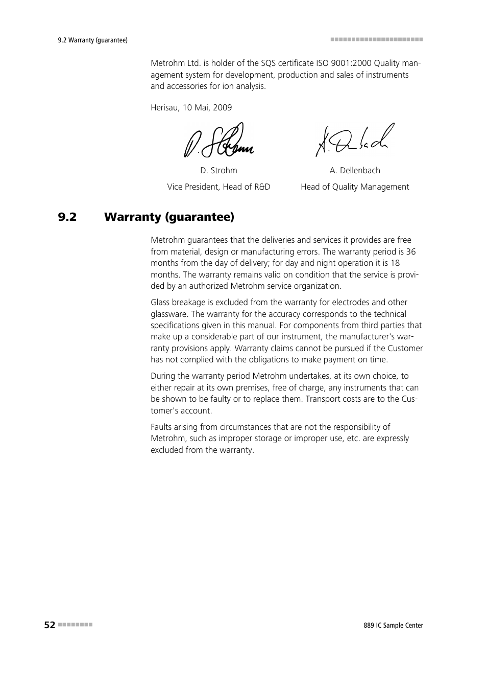 2 warranty (guarantee), Warranty (guarantee) | Metrohm 889 IC Sample Center User Manual | Page 60 / 68