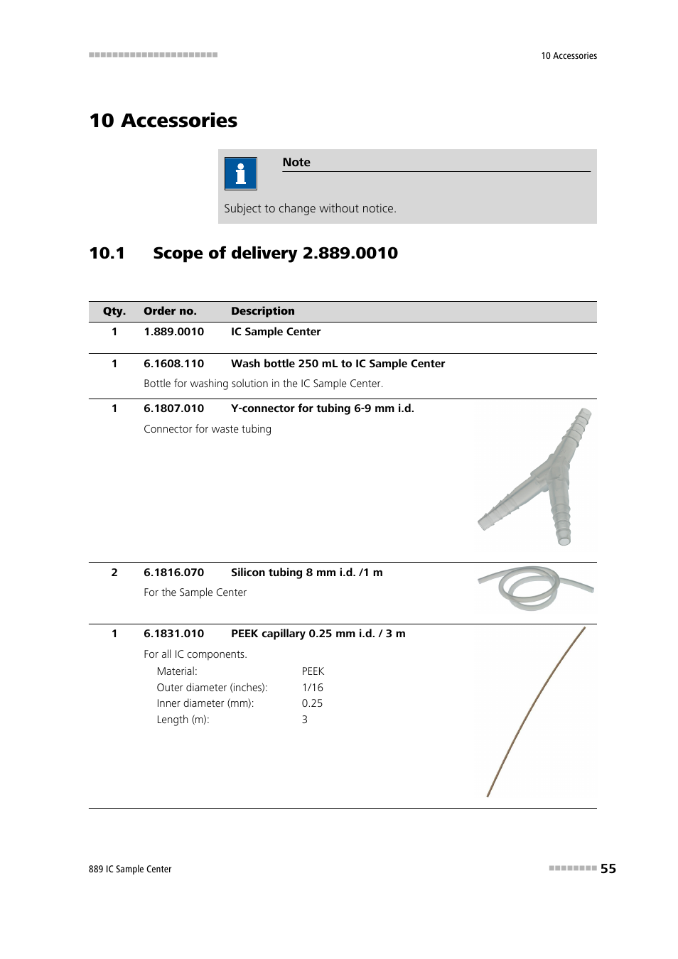 10 accessories, 1 scope of delivery 2.889.0010 | Metrohm 889 IC Sample Center User Manual | Page 63 / 68