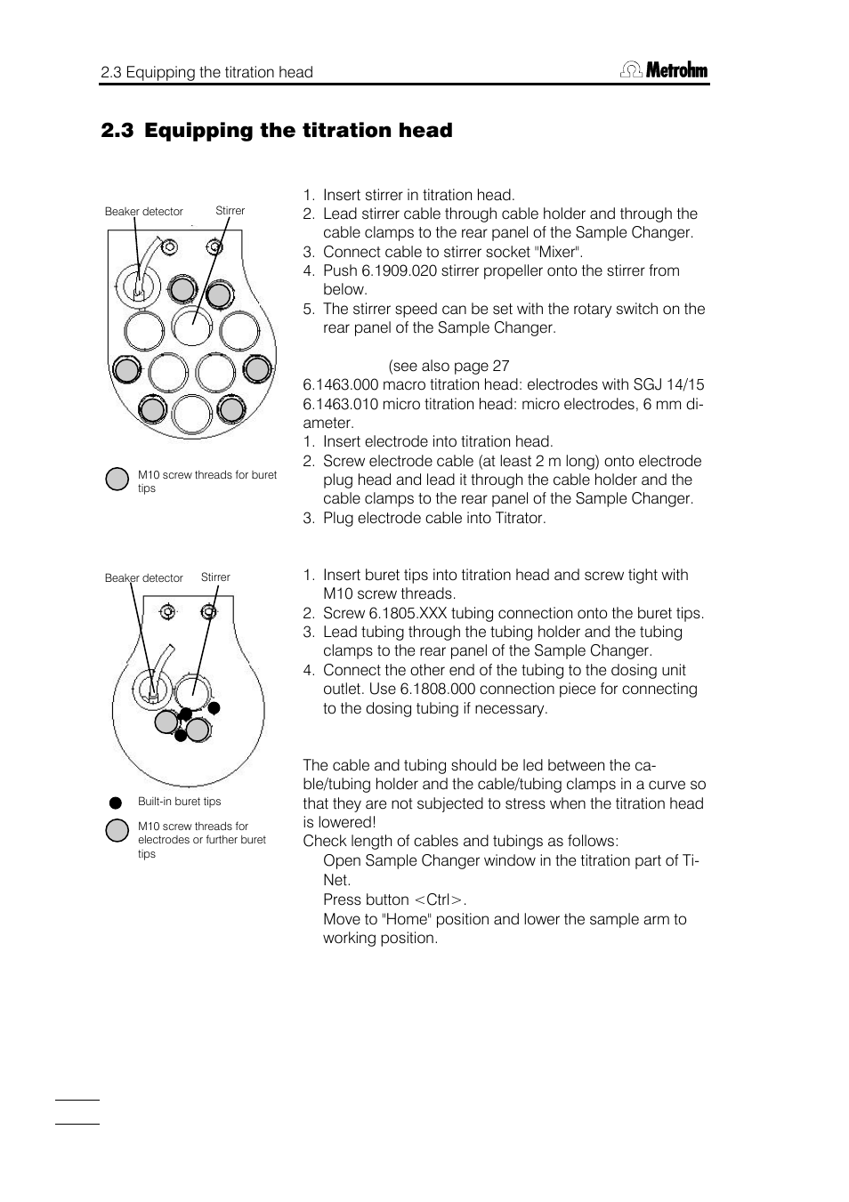 3 equipping the titration head | Metrohm 748 DH Sample Changer User Manual | Page 10 / 32