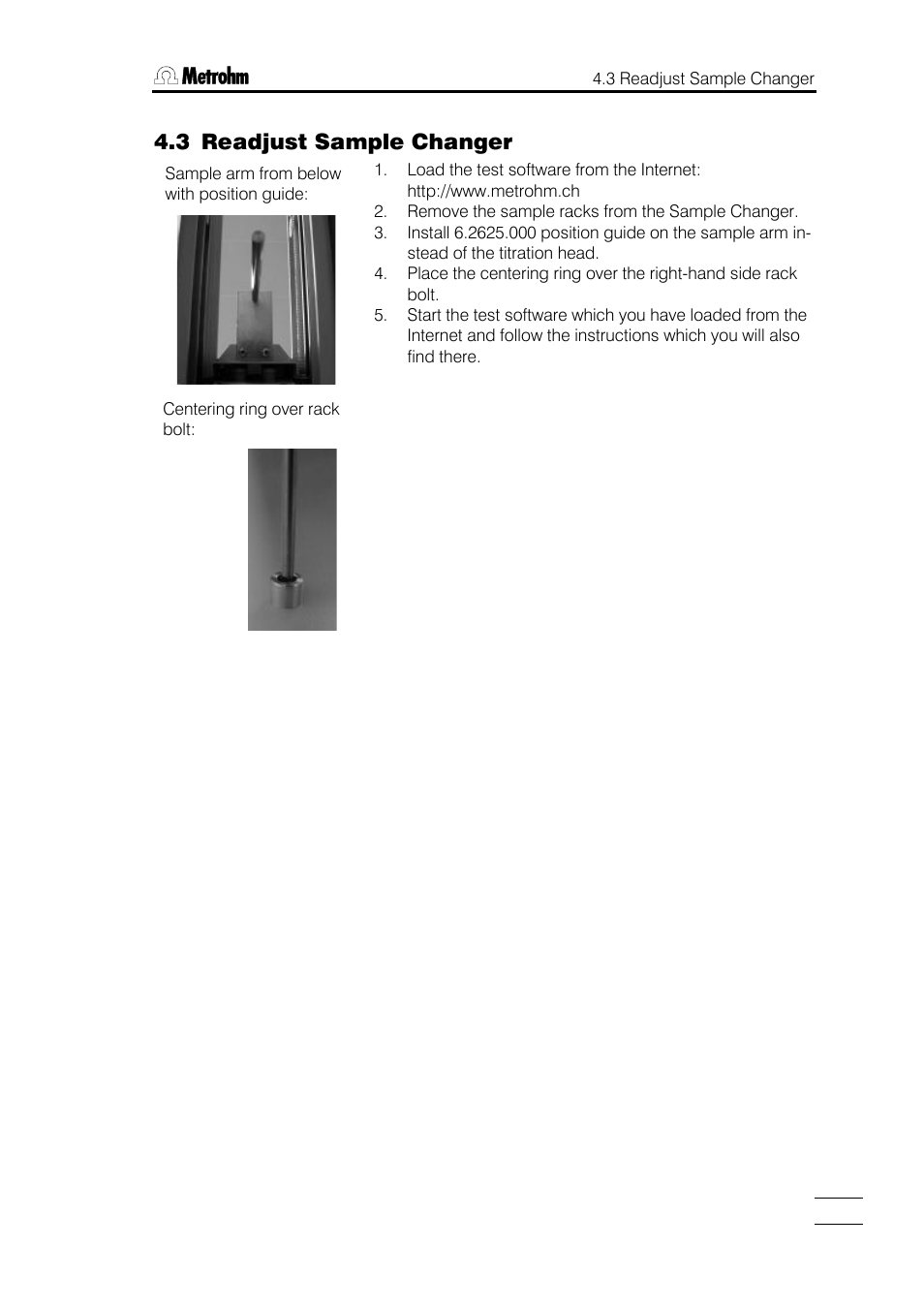 3 readjust sample changer | Metrohm 748 DH Sample Changer User Manual | Page 21 / 32