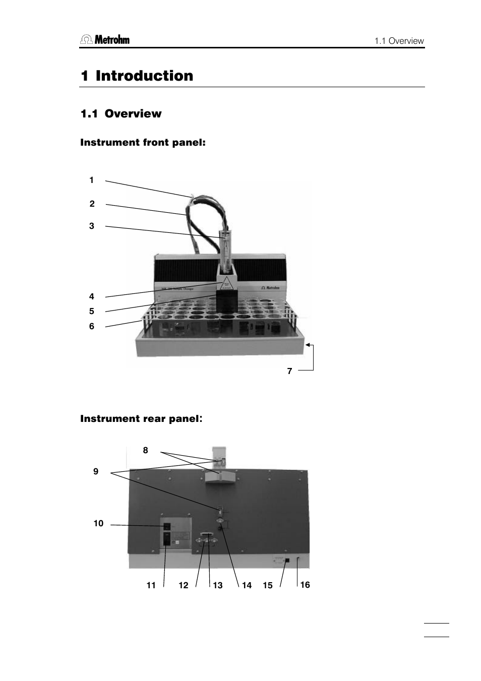 1 introduction, 1 overview 1.2 sample arm positions, 1 overview | Metrohm 748 DH Sample Changer User Manual | Page 3 / 32