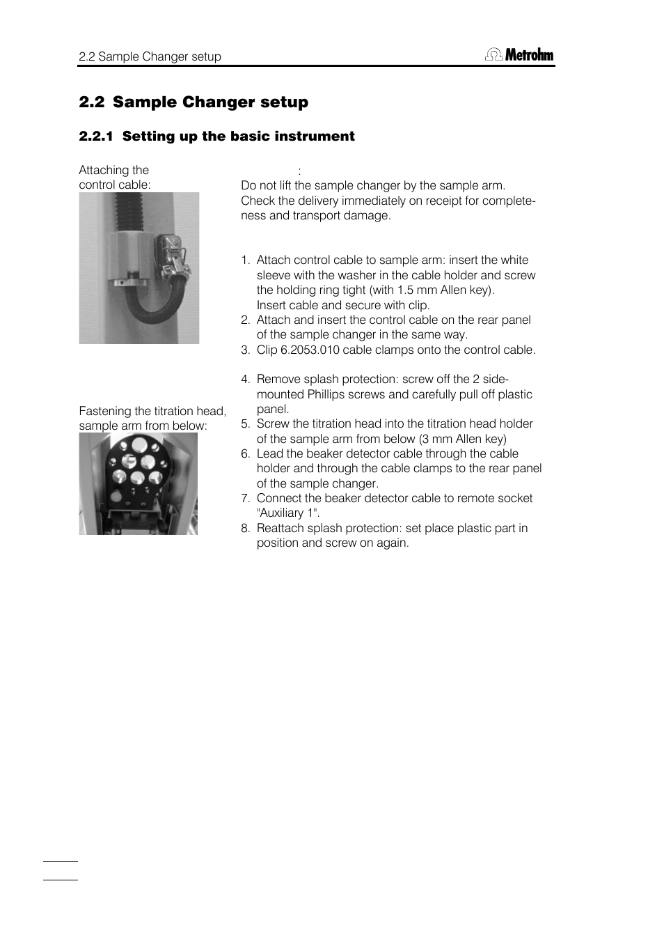 2 sample changer setup | Metrohm 748 DH Sample Changer User Manual | Page 8 / 32