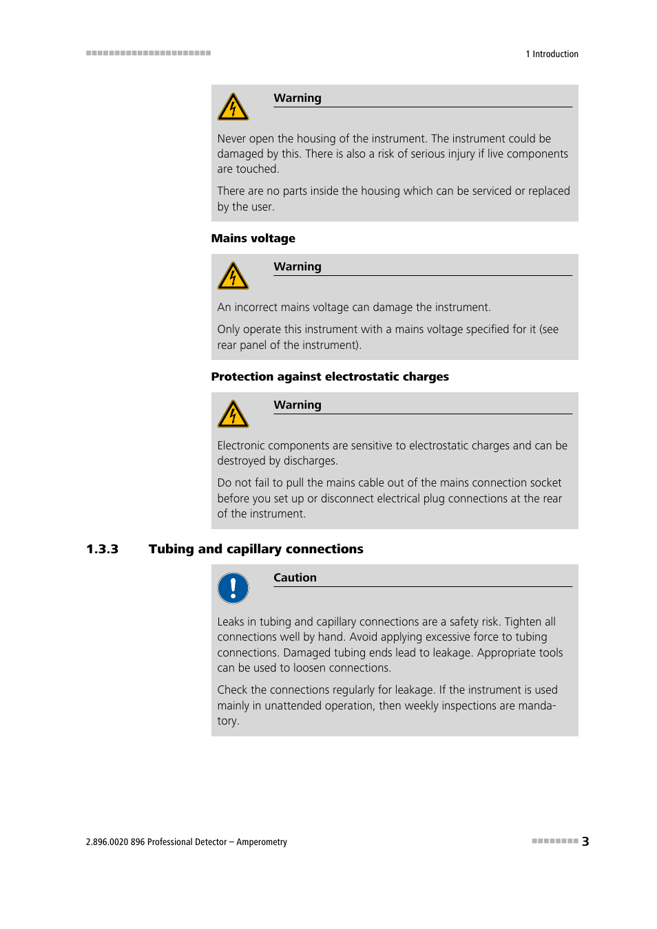 3 tubing and capillary connections, Tubing and capillary connections | Metrohm 896 Professional Detector – Amperometry User Manual | Page 11 / 62