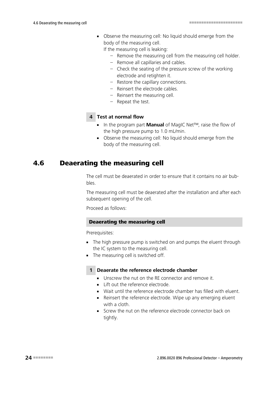 6 deaerating the measuring cell, Deaerating the measuring cell | Metrohm 896 Professional Detector – Amperometry User Manual | Page 32 / 62