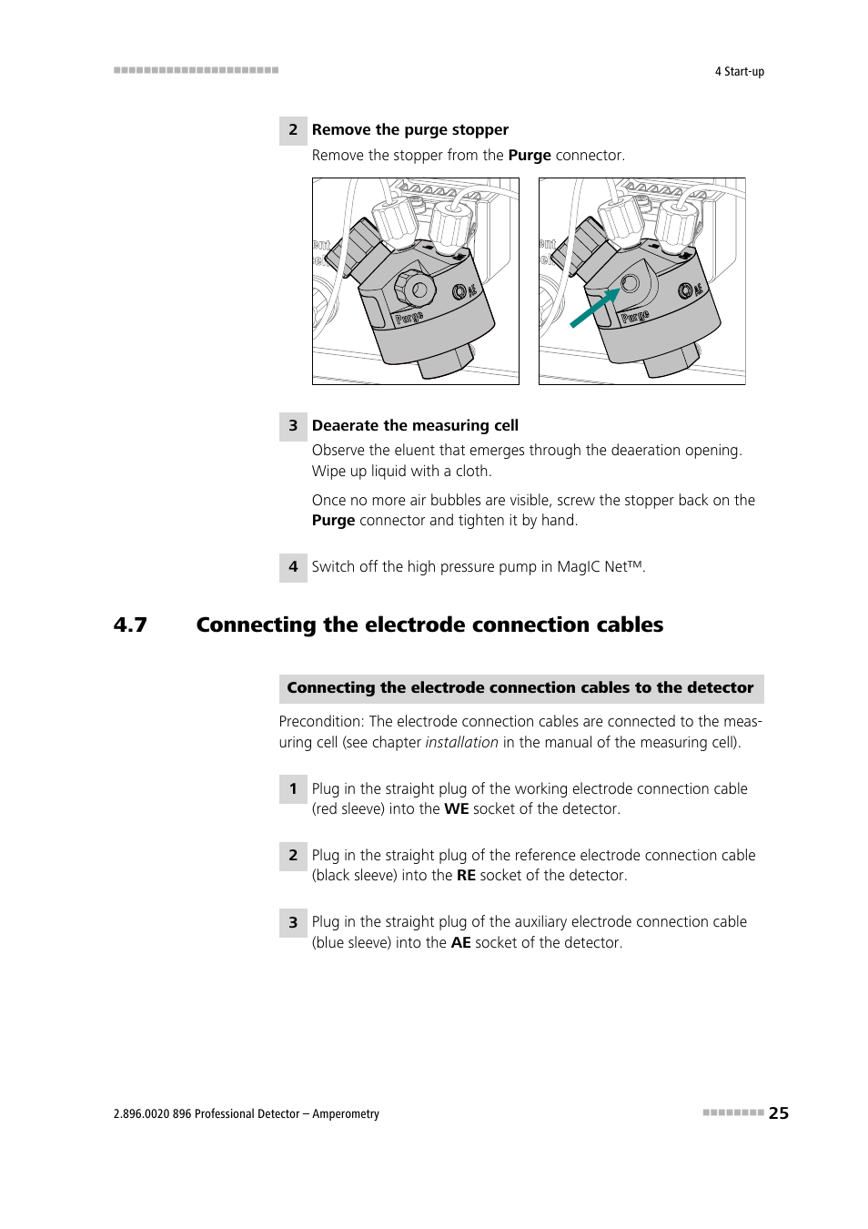 7 connecting the electrode connection cables, Connecting the electrode connection cables | Metrohm 896 Professional Detector – Amperometry User Manual | Page 33 / 62