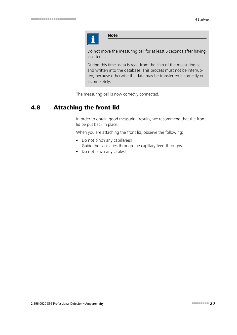 8 attaching the front lid, Attaching the front lid | Metrohm 896 Professional Detector – Amperometry User Manual | Page 35 / 62