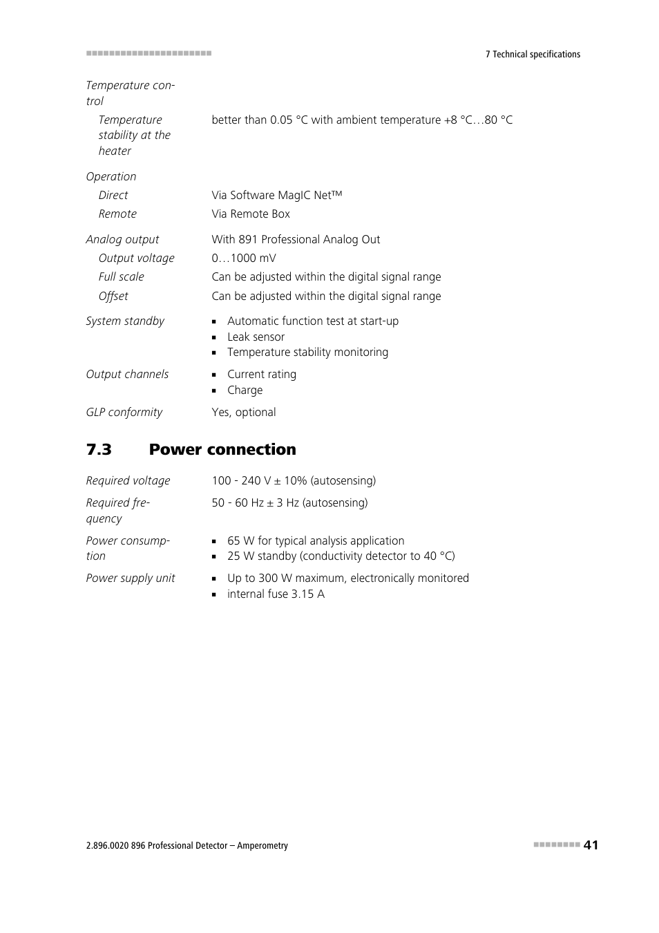 3 power connection, Power connection | Metrohm 896 Professional Detector – Amperometry User Manual | Page 49 / 62