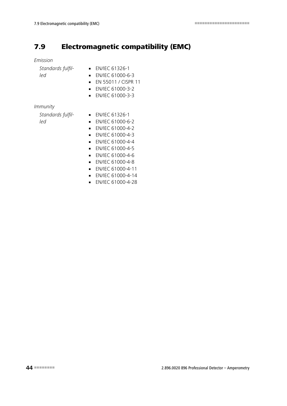 9 electromagnetic compatibility (emc), Electromagnetic compatibility (emc) | Metrohm 896 Professional Detector – Amperometry User Manual | Page 52 / 62