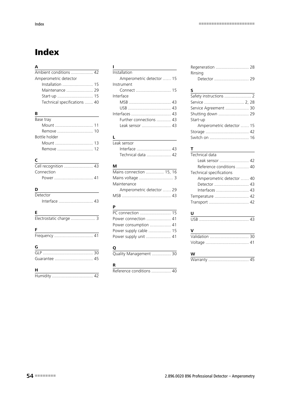 Index | Metrohm 896 Professional Detector – Amperometry User Manual | Page 62 / 62