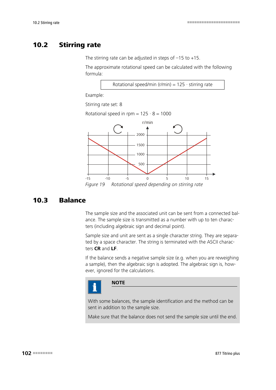 2 stirring rate, 3 balance, Figure 19 | Rotational speed depending on stirring rate | Metrohm 877 Titrino plus User Manual | Page 112 / 139