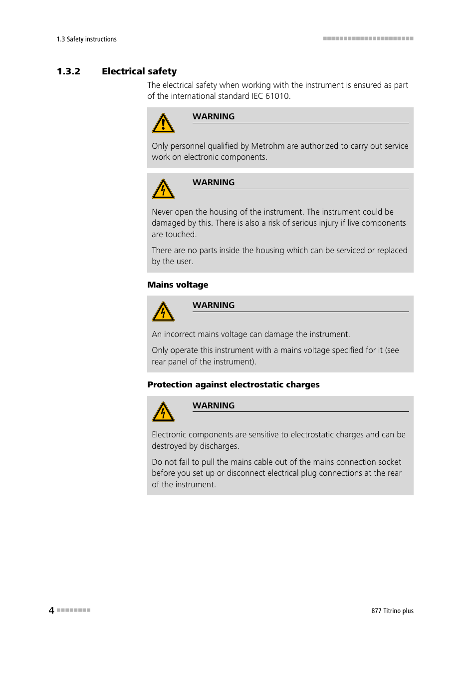 2 electrical safety, Electrical safety | Metrohm 877 Titrino plus User Manual | Page 14 / 139