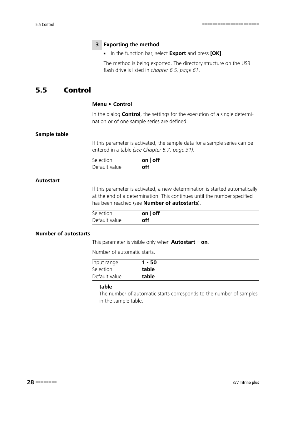 5 control, Control | Metrohm 877 Titrino plus User Manual | Page 38 / 139