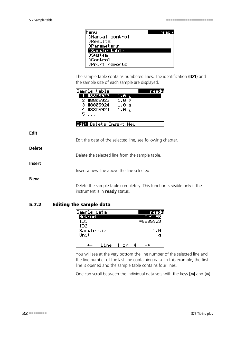 2 editing the sample data, Editing the sample data | Metrohm 877 Titrino plus User Manual | Page 42 / 139