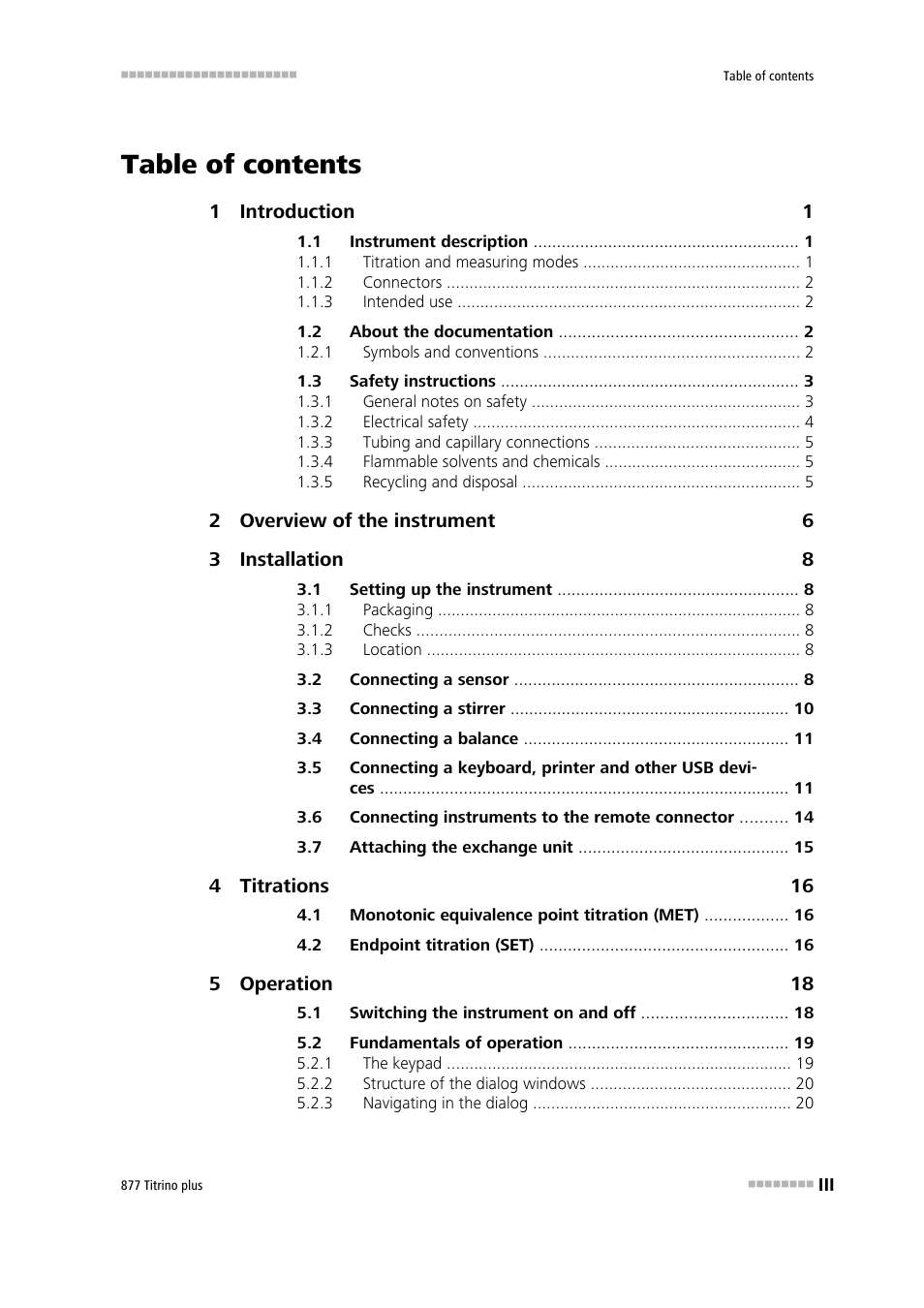 Metrohm 877 Titrino plus User Manual | Page 5 / 139