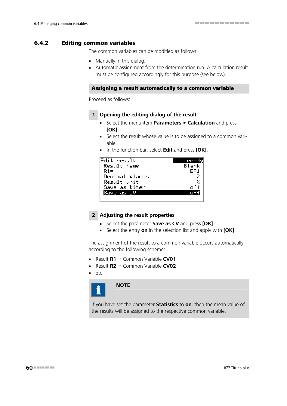 2 editing common variables, Editing common variables | Metrohm 877 Titrino plus User Manual | Page 70 / 139