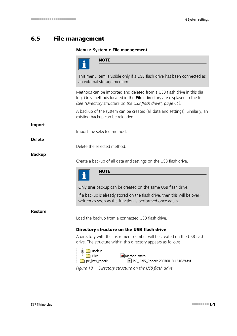 5 file management, File management, Figure 18 | Directory structure on the usb flash drive | Metrohm 877 Titrino plus User Manual | Page 71 / 139