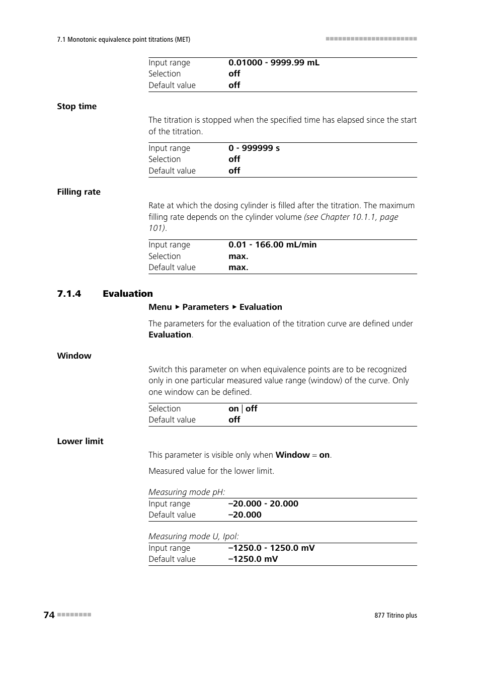 4 evaluation, Evaluation | Metrohm 877 Titrino plus User Manual | Page 84 / 139