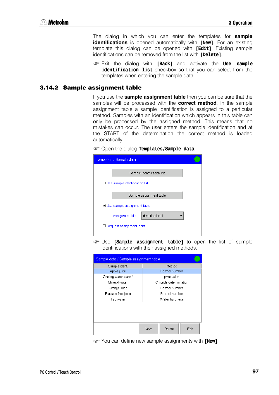 2 sample assignment table | Metrohm 840 PC Control 5.0 / Touch Control User Manual | Page 109 / 351