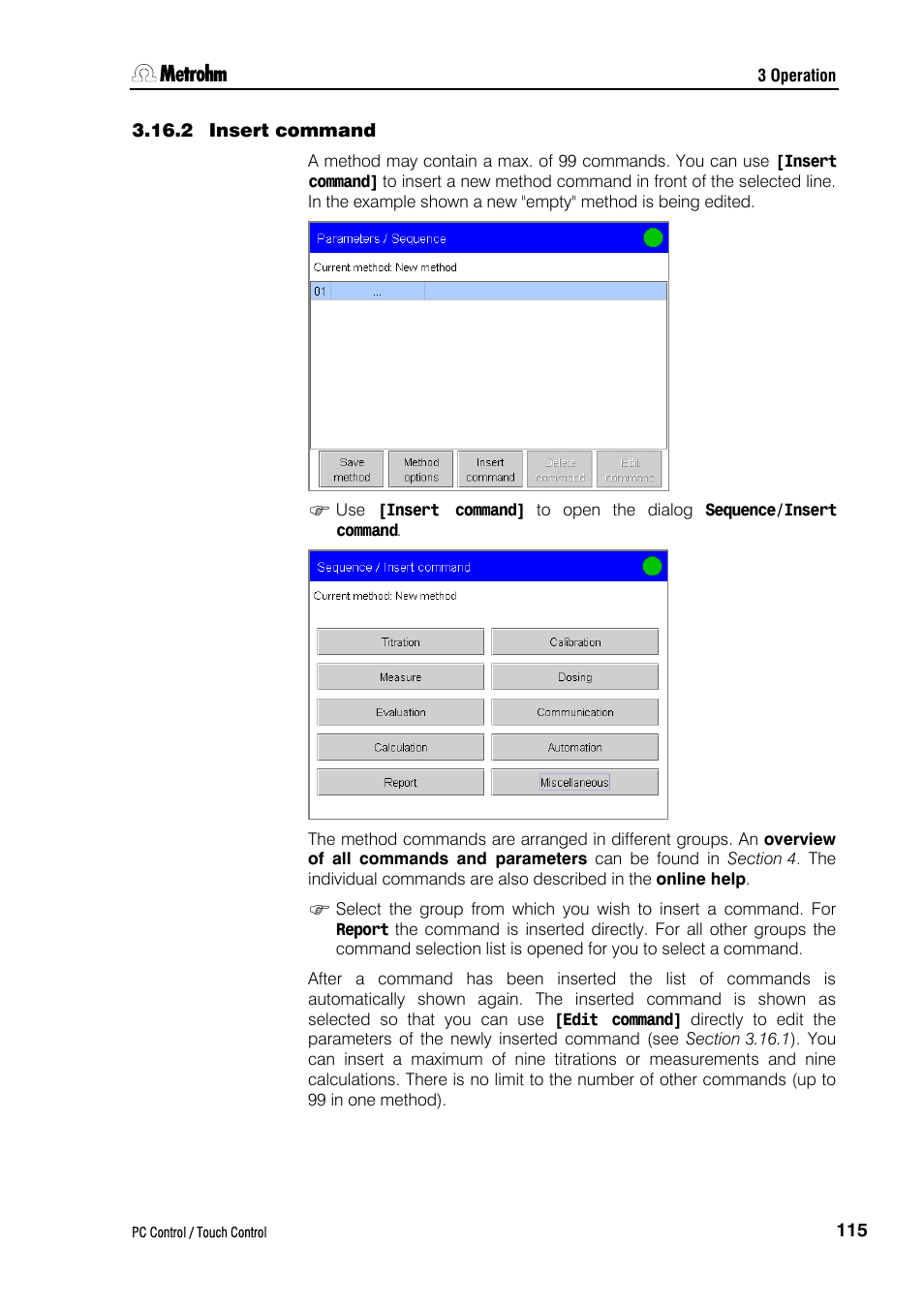 2 insert command, Ion 3.16.2 | Metrohm 840 PC Control 5.0 / Touch Control User Manual | Page 127 / 351