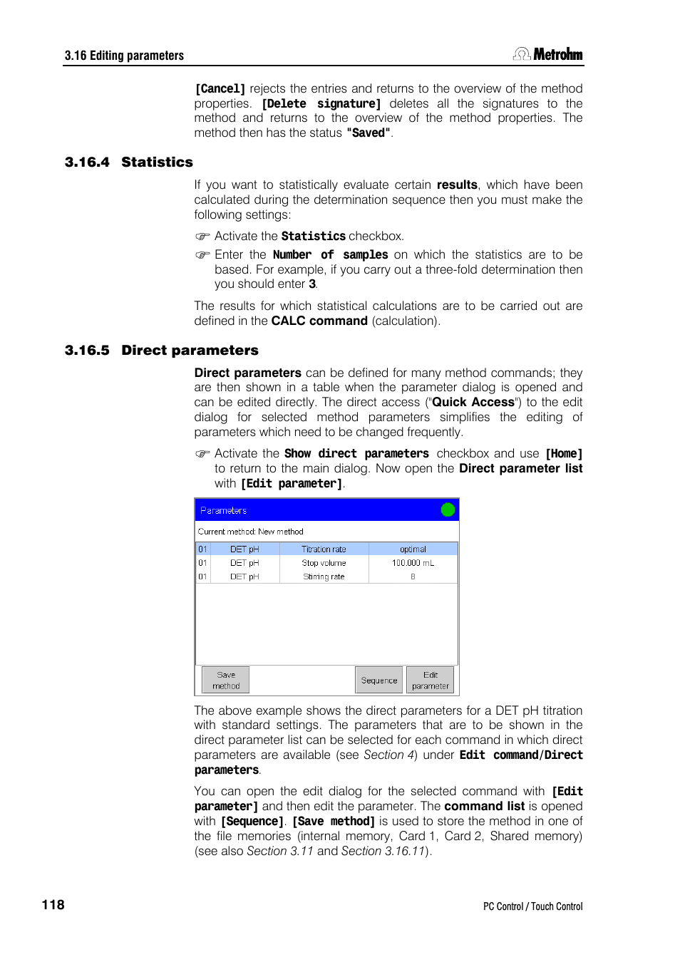 4 statistics, 5 direct parameters | Metrohm 840 PC Control 5.0 / Touch Control User Manual | Page 130 / 351