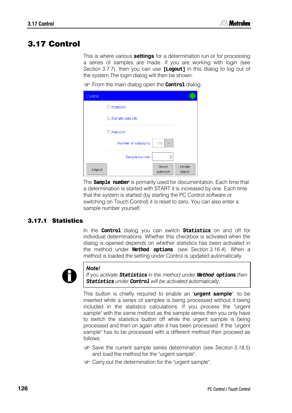 17 control, 1 statistics | Metrohm 840 PC Control 5.0 / Touch Control User Manual | Page 138 / 351