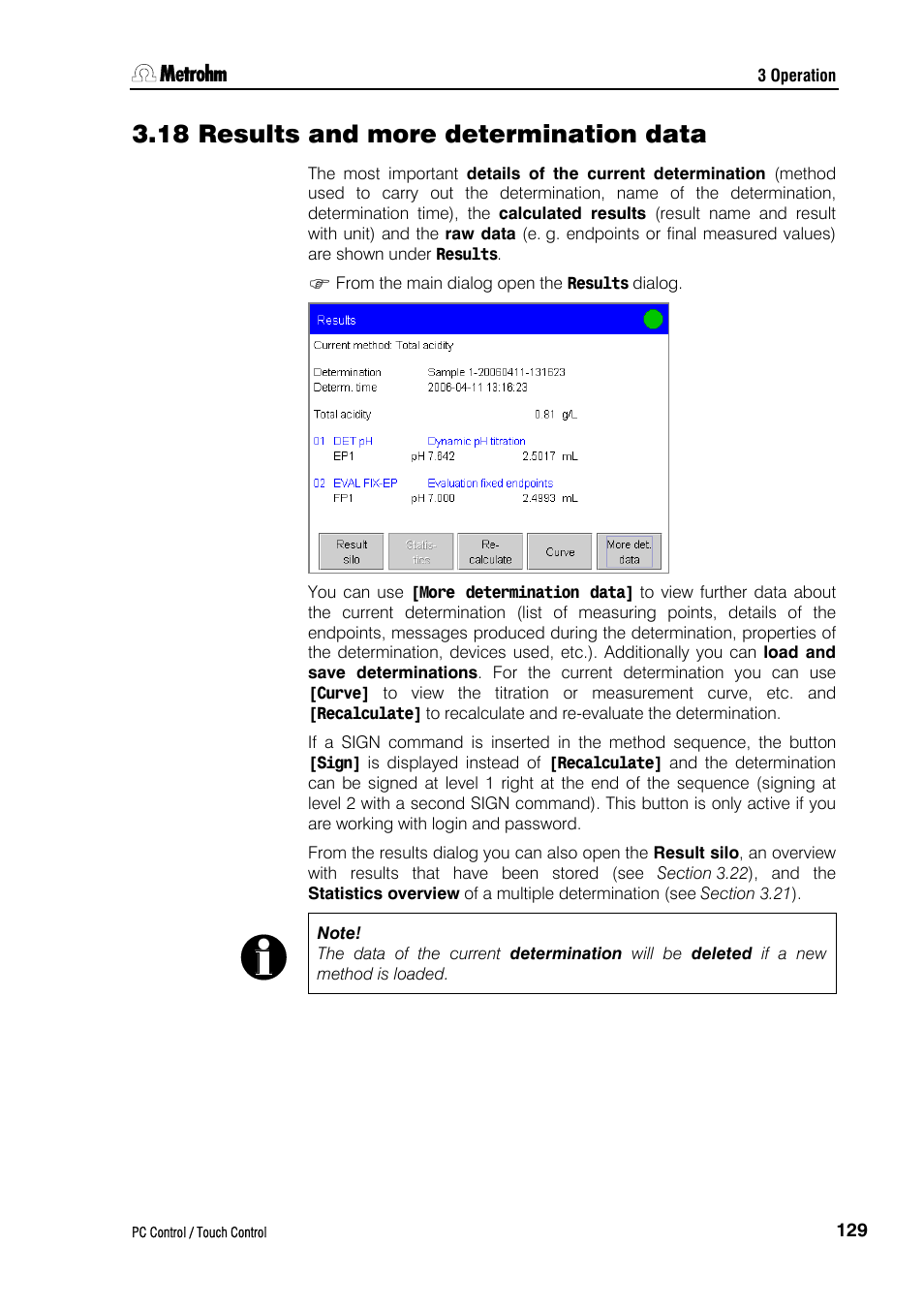 18 results and more determination data | Metrohm 840 PC Control 5.0 / Touch Control User Manual | Page 141 / 351
