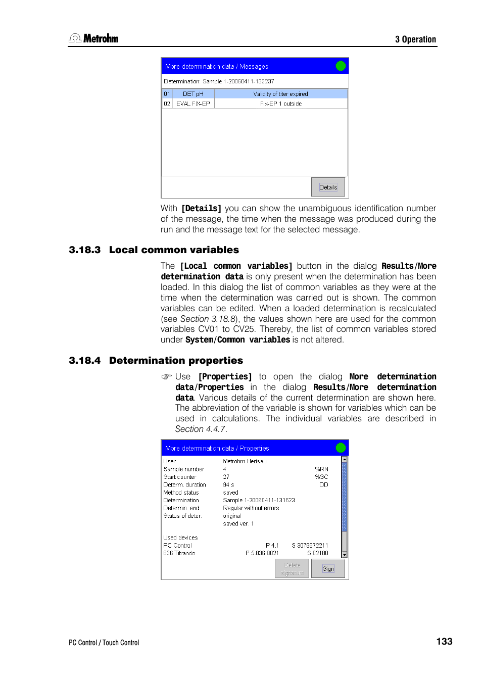 3 local common variables, 4 determination properties | Metrohm 840 PC Control 5.0 / Touch Control User Manual | Page 145 / 351