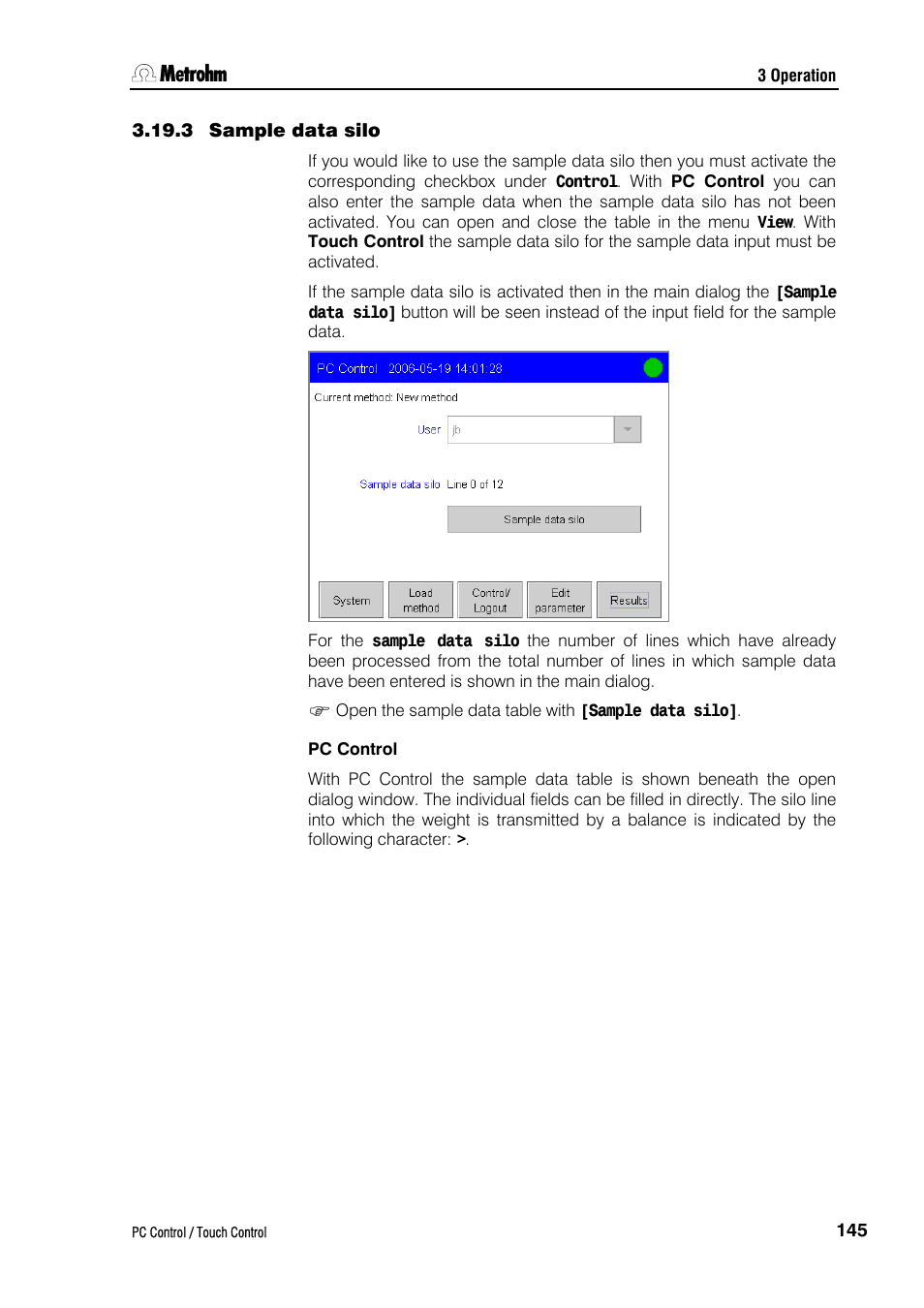 3 sample data silo, Pc control | Metrohm 840 PC Control 5.0 / Touch Control User Manual | Page 157 / 351