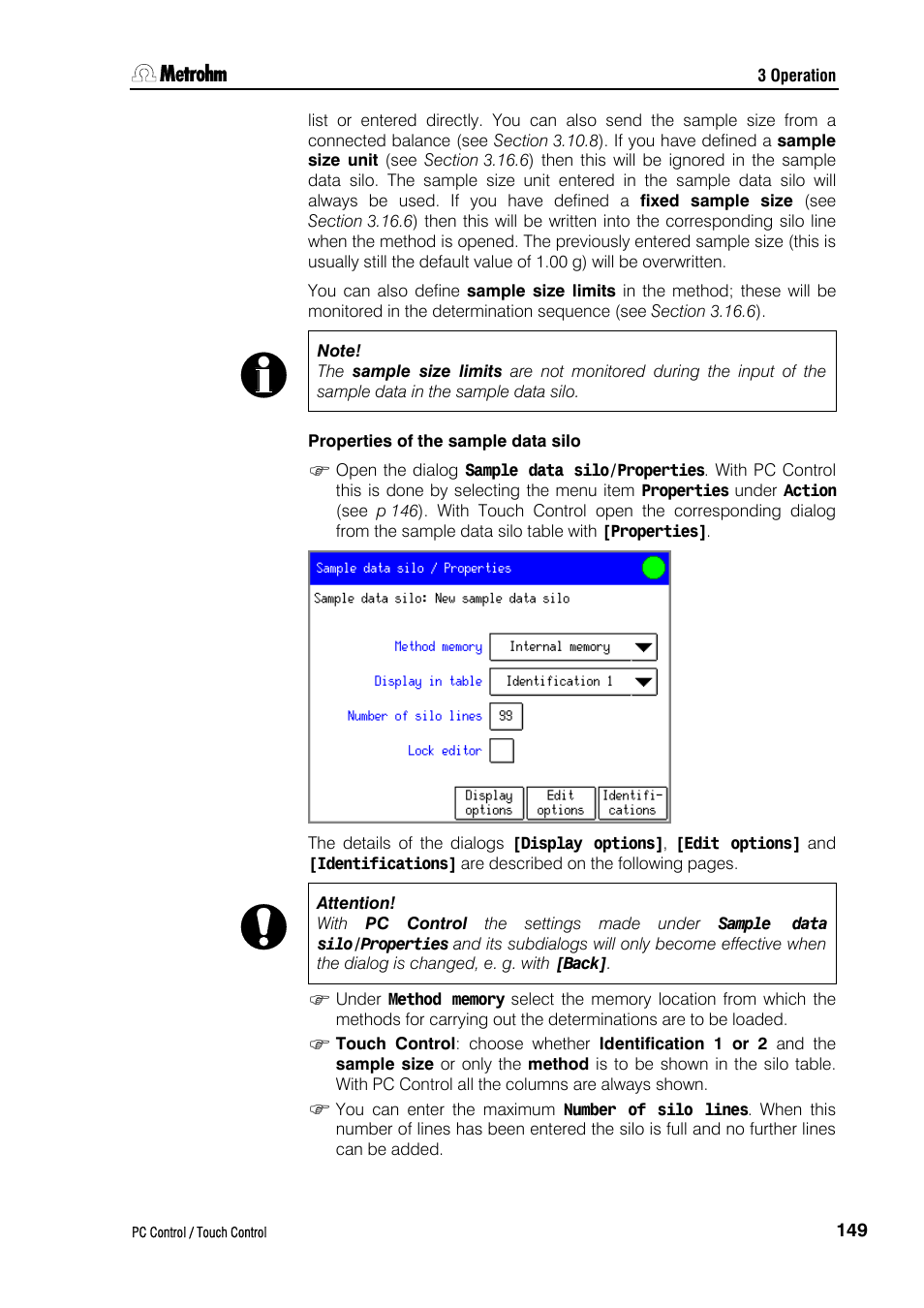 Properties of the sample data silo | Metrohm 840 PC Control 5.0 / Touch Control User Manual | Page 161 / 351