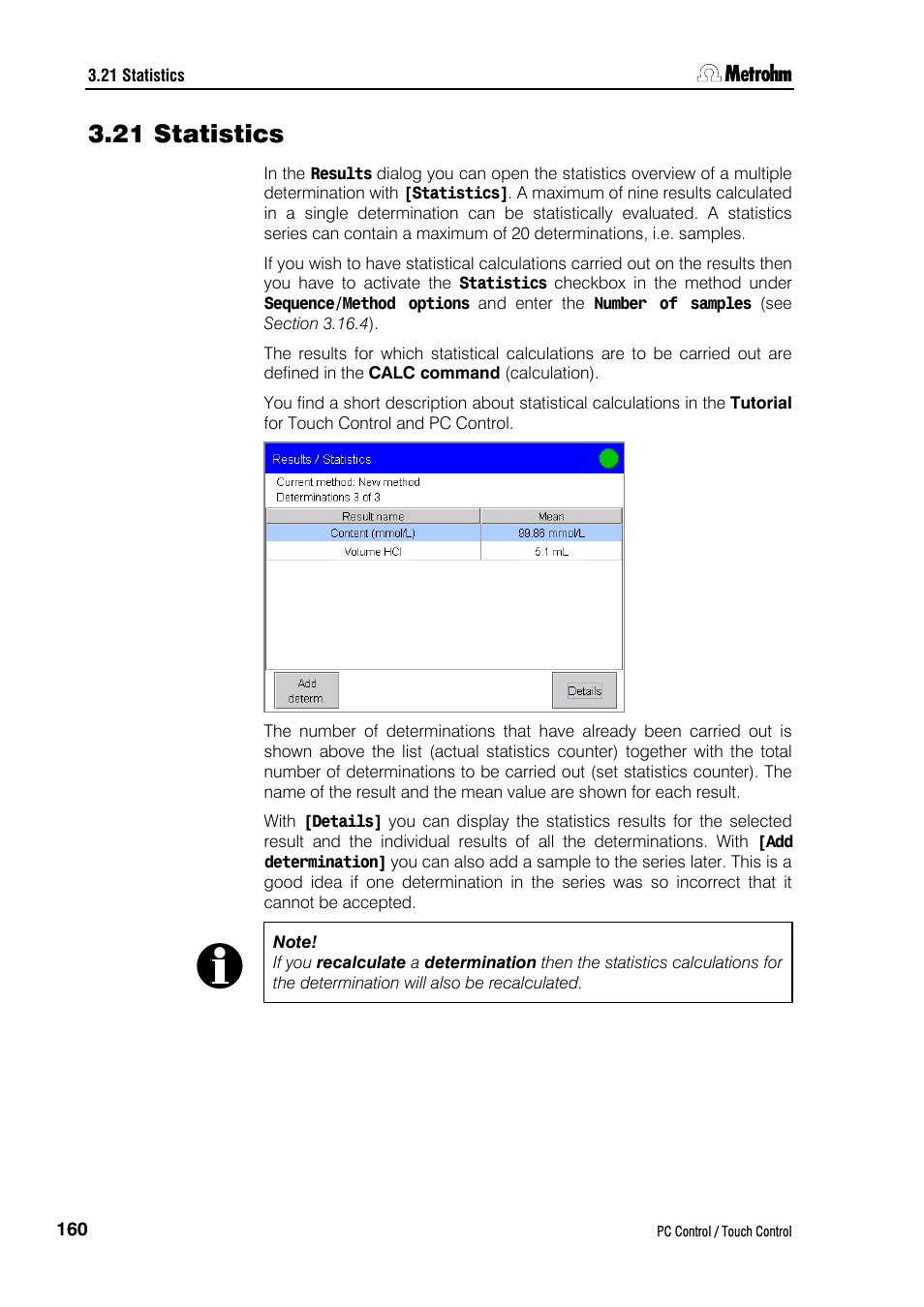 21 statistics | Metrohm 840 PC Control 5.0 / Touch Control User Manual | Page 172 / 351