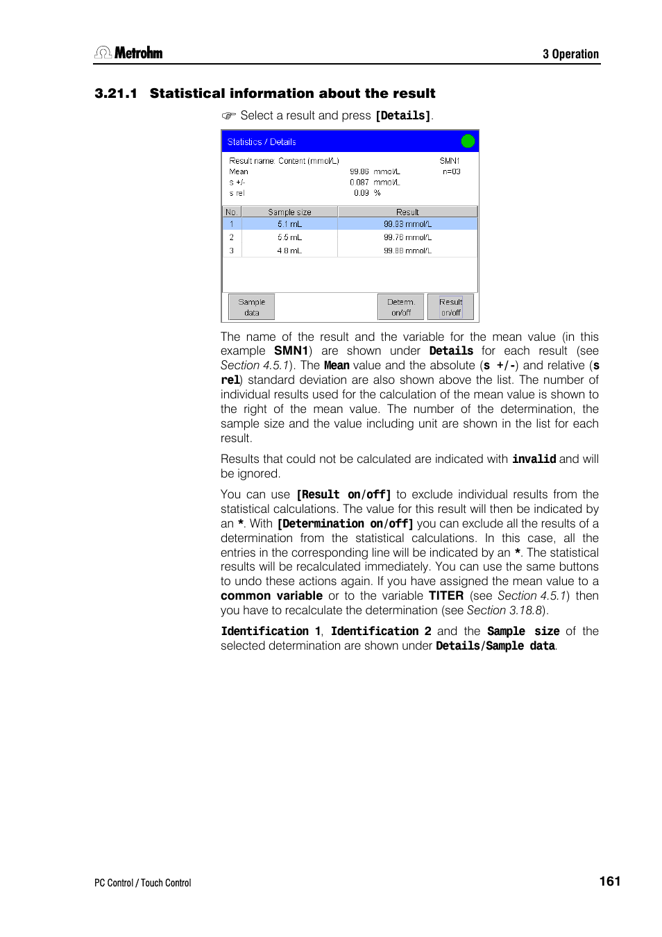 1 statistical information about the result | Metrohm 840 PC Control 5.0 / Touch Control User Manual | Page 173 / 351