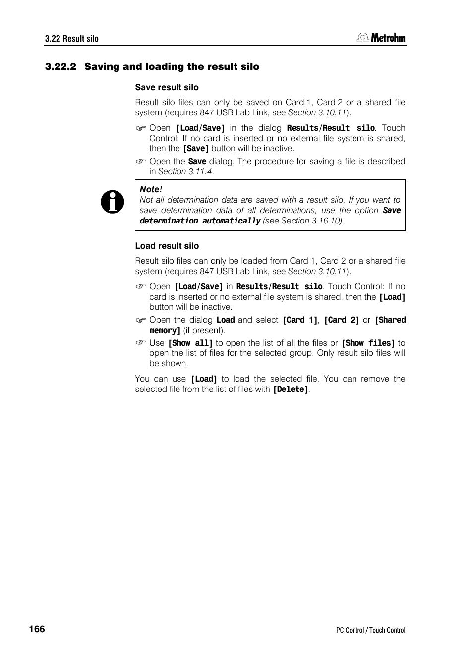2 saving and loading the result silo, Save result silo, Load result silo | Metrohm 840 PC Control 5.0 / Touch Control User Manual | Page 178 / 351