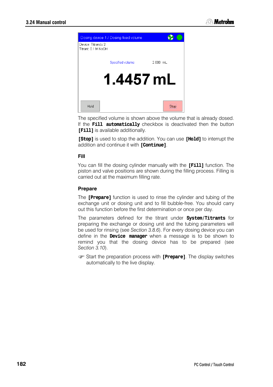 Fill, Prepare | Metrohm 840 PC Control 5.0 / Touch Control User Manual | Page 194 / 351