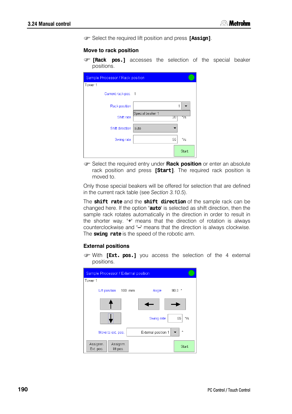 Move to rack position, External positions | Metrohm 840 PC Control 5.0 / Touch Control User Manual | Page 202 / 351