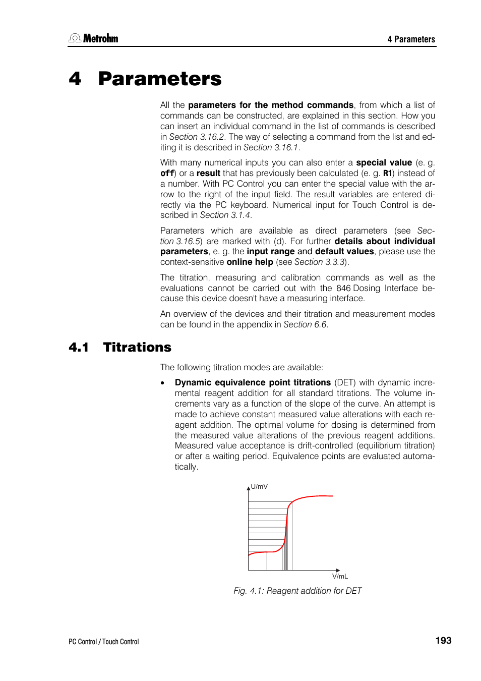4 parameters, 1 titrations | Metrohm 840 PC Control 5.0 / Touch Control User Manual | Page 205 / 351